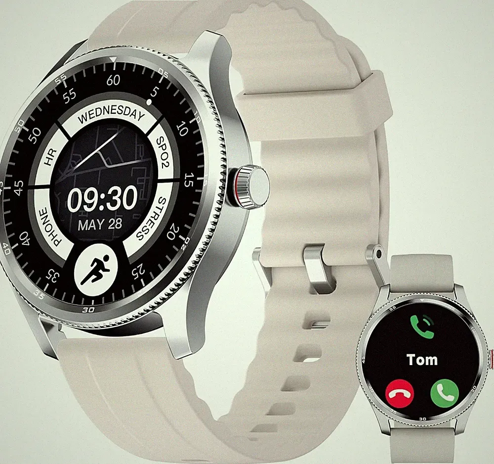 Smartwatch Damen Herren für Android iOS Fitnessuhr Pulsuhr Schrittzähler Beige