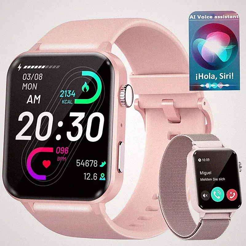 Smartwatch Damen Herren für Android iOS Fitnessuhr Pulsuhr Schrittzähler Rosa
