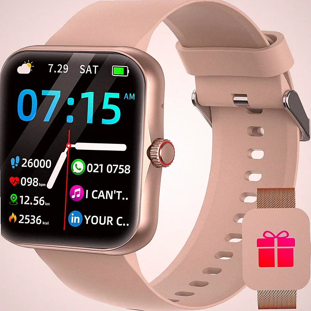 Smartwatch Damen Herren mit 1,83 Zoll Touch Telefonfunktion Schlaf Monitor Gold