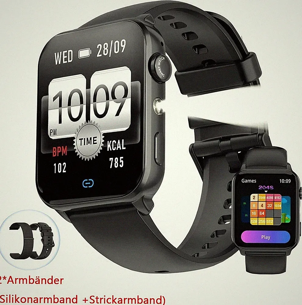 Smartwatch Damen Herren mit Bluetooth Anrufe, Fitness Tracker mit Herzfrequenz