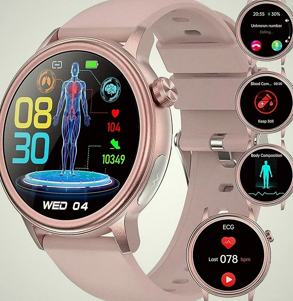 Smartwatch Damen Herren mit EKG+HRV/Harnsäure/BMI 1,4 Zoll Smartwatch Fitnessuhr