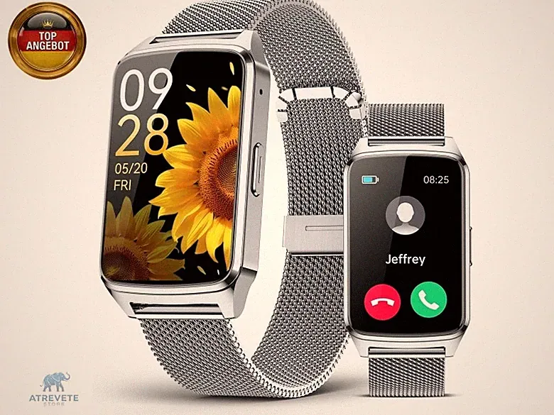 Smartwatch Damen Herren mit Telefonfunktion, 1,57" Fitness Tracker Smart Watch