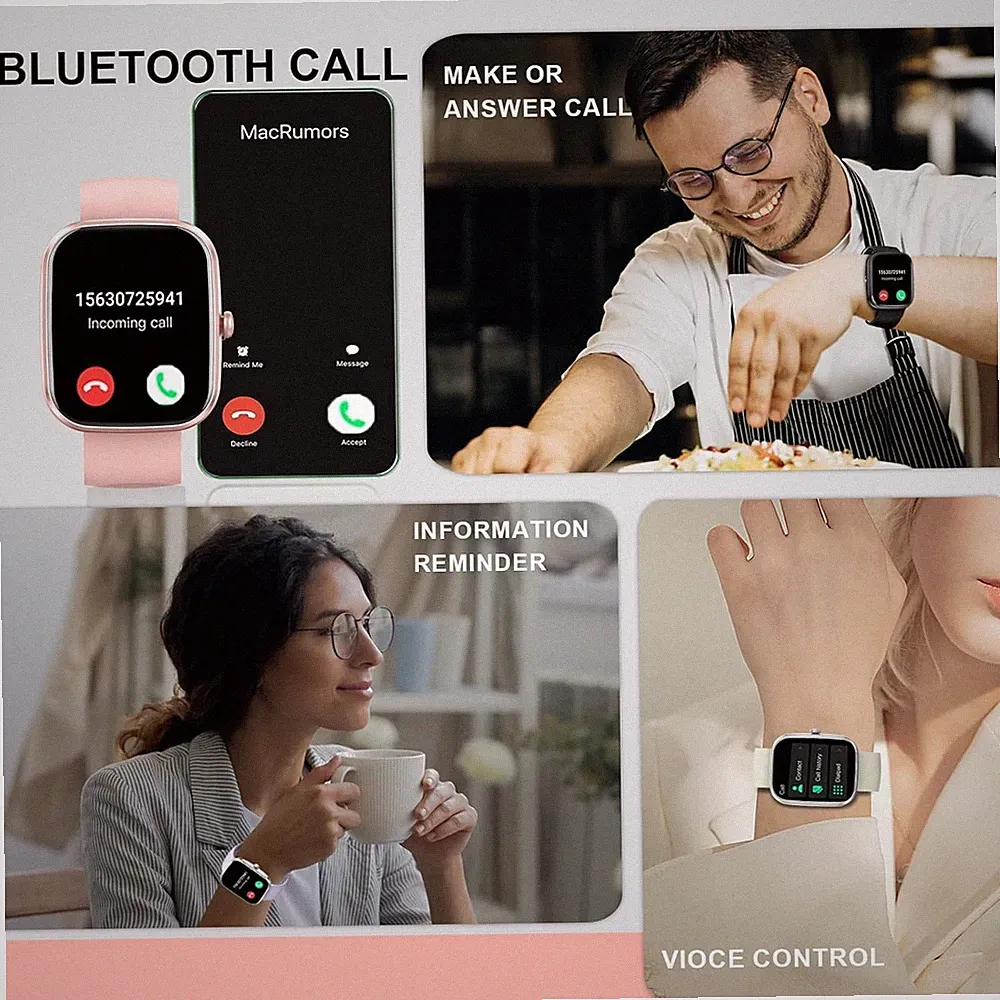 Smartwatch Damen Herren mit Telefonfunktion, 1.96" Fitnessuhr Damen