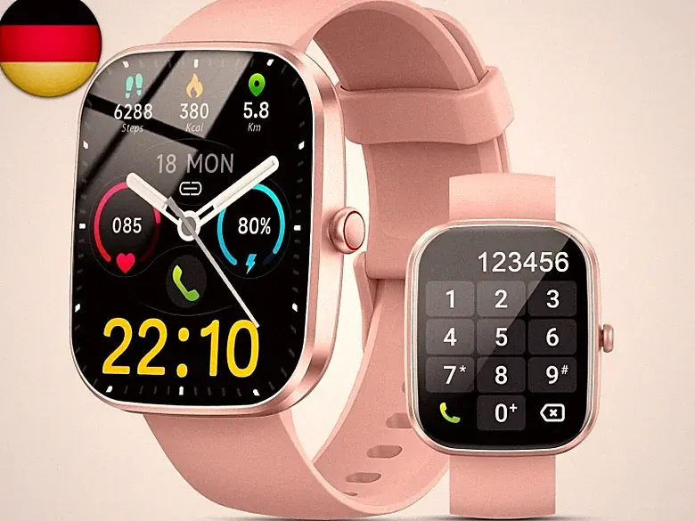 Smartwatch Damen Herren mit Telefonfunktion, 1.96" Fitnessuhr Damen