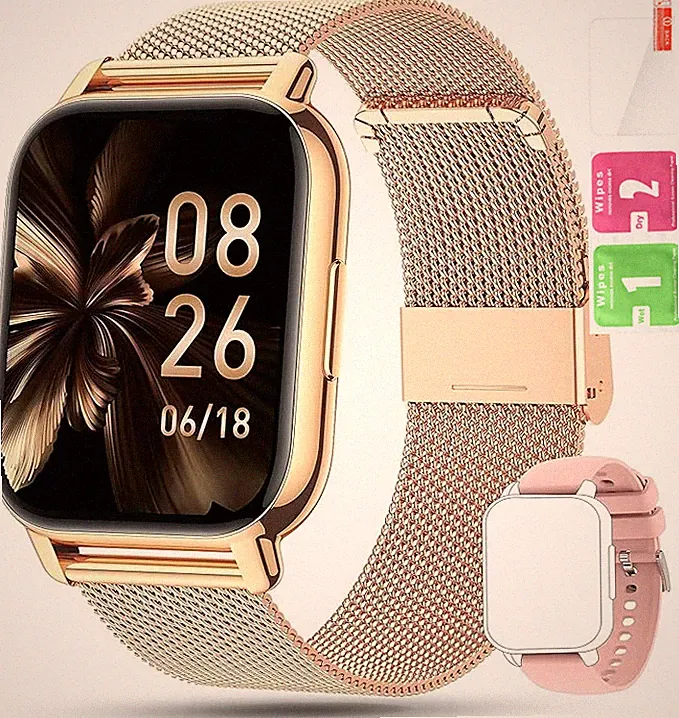 Smartwatch Damen Herren mit Telefonfunktion Armbanduhr für iPhone Samsung GOLD