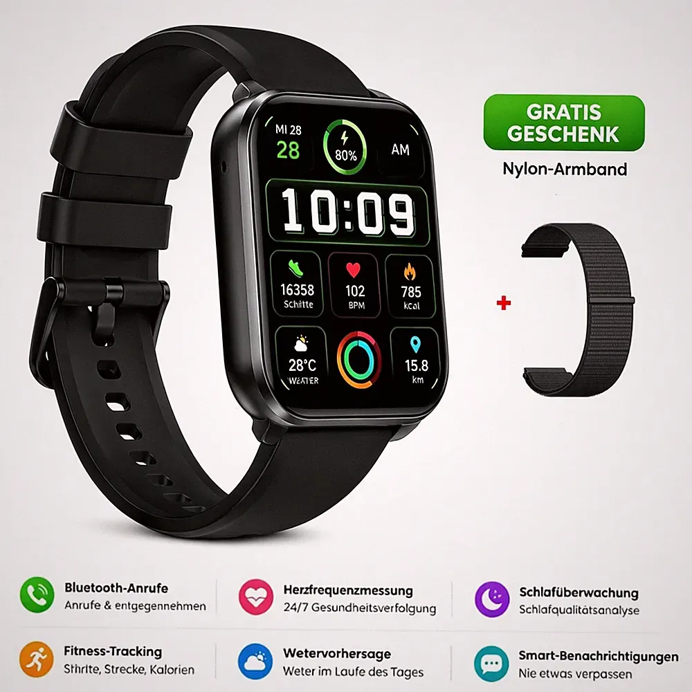 Smartwatch Damen Herren mit Telefonfunktion Blutdruck Herzfrequenz für Android