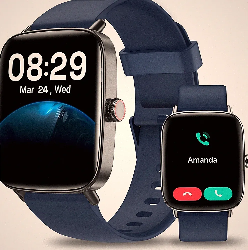 Smartwatch Damen Herren Telefon Fitnessuhr 1,85 Zoll IP68 Blau iOS
