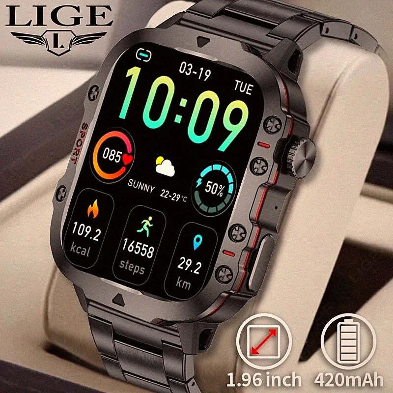 Smartwatch Damen Herren Telefonfunktion Herzfrequenz Armband für iPhone Android