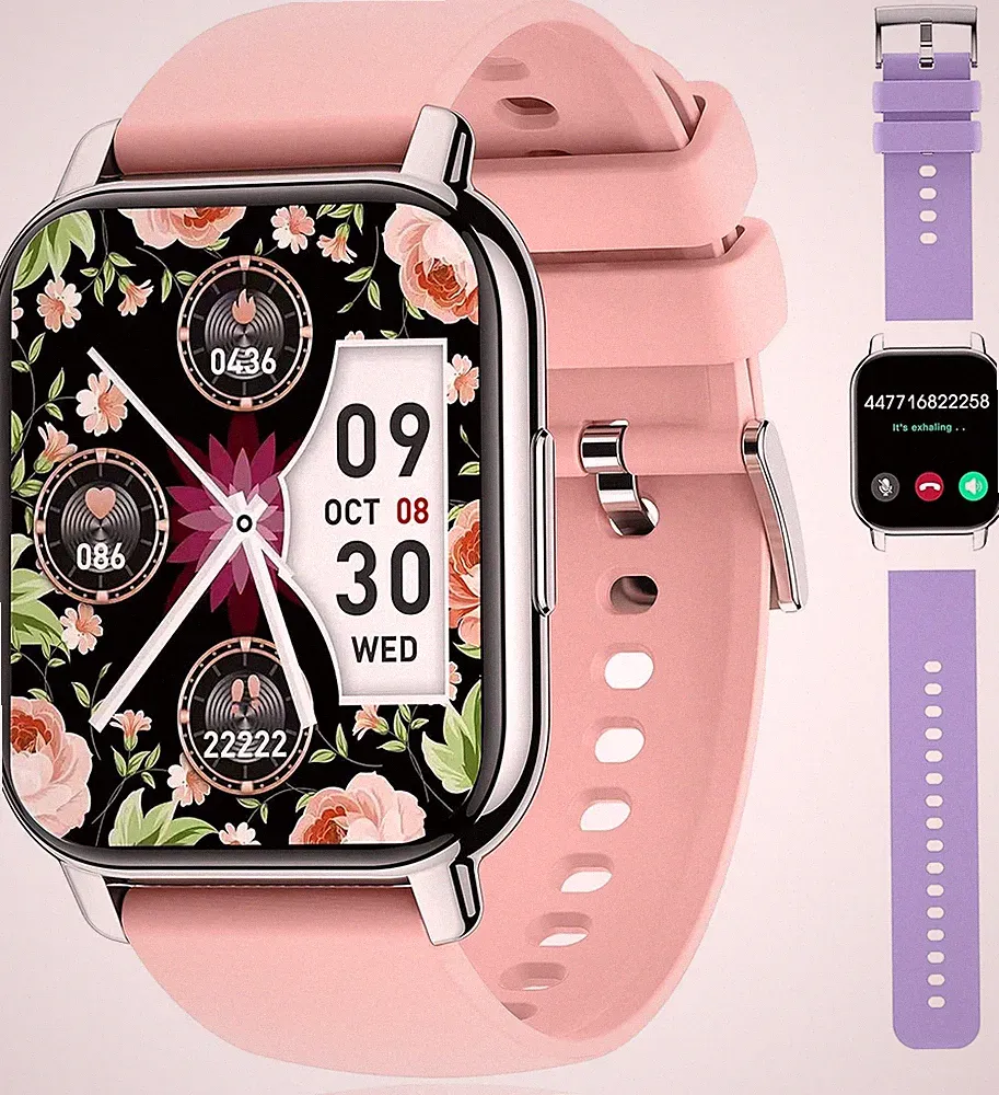 Smartwatch Damen in Rosa Silber mit Bluetooth Anrufe Fitnessuhr Samsung & iPhone