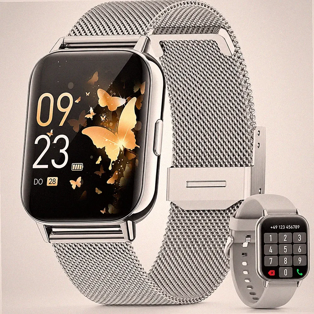 Smartwatch Damen in Silber mit Bluetooth Anrufe, Fitnessuhr für Samsung & iPhone