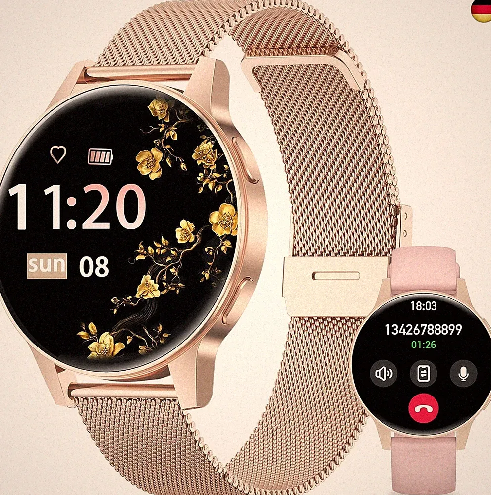 Smartwatch Damen Klein mit Telefonfunktion, 1.27" TFT Touchscreen Fitness
