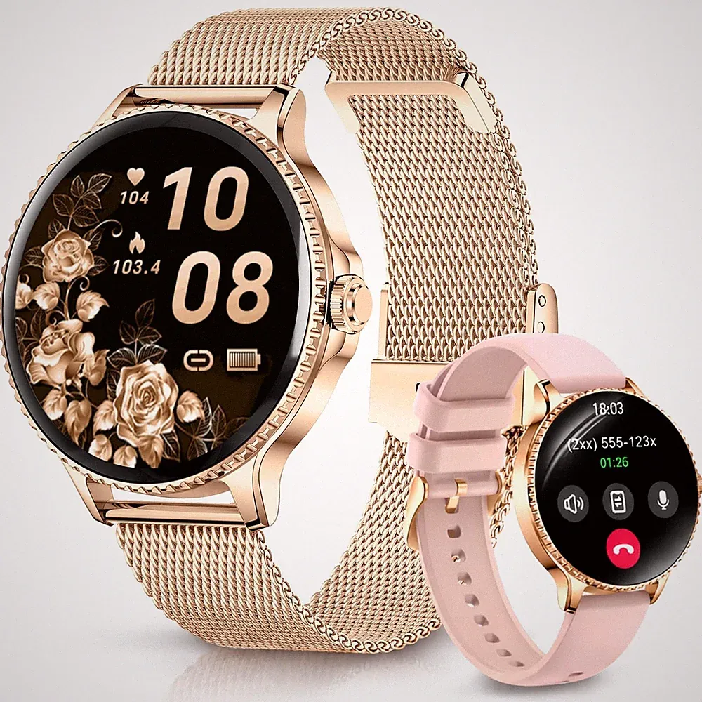 Smartwatch Damen Klein Rund, 1,27" Smart Watch mit Telefonfunktion