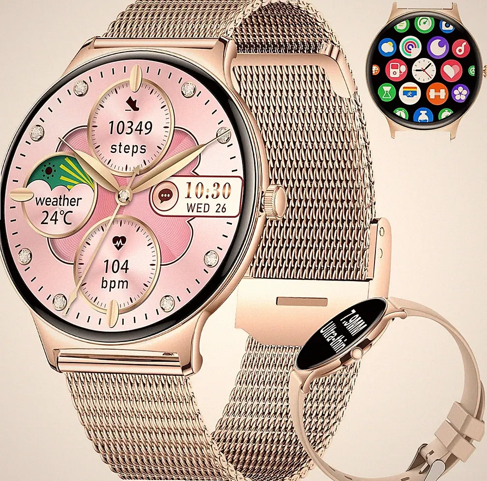 Smartwatch Damen Mädchen mit Telefonfunktion Armbanduhr für iPhone Samsung