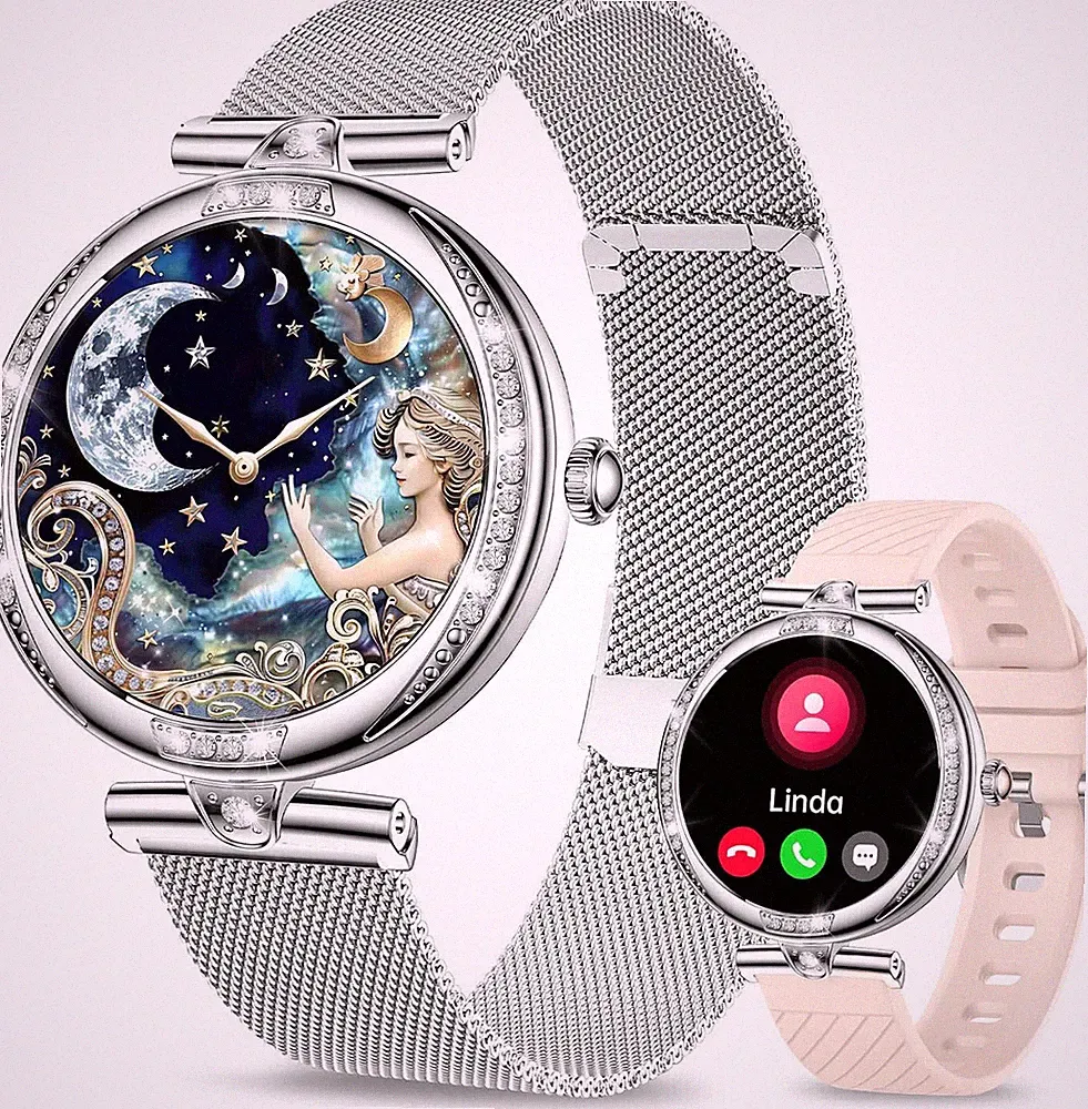 Smartwatch Damen Mädchen mit Telefonfunktion Armbanduhr für iPhone Samsung Sony