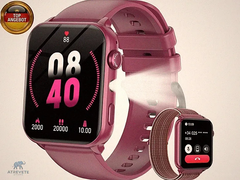 Smartwatch Damen mit Anruf, 1.91'' HD 30 Tage Akku Wasserdicht Taschenlampe