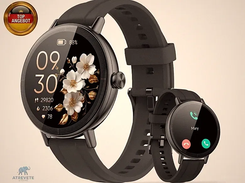 Smartwatch Damen mit Anruffunktion, 1,27 Zoll HD Touchscreen Fitnessuhr mit