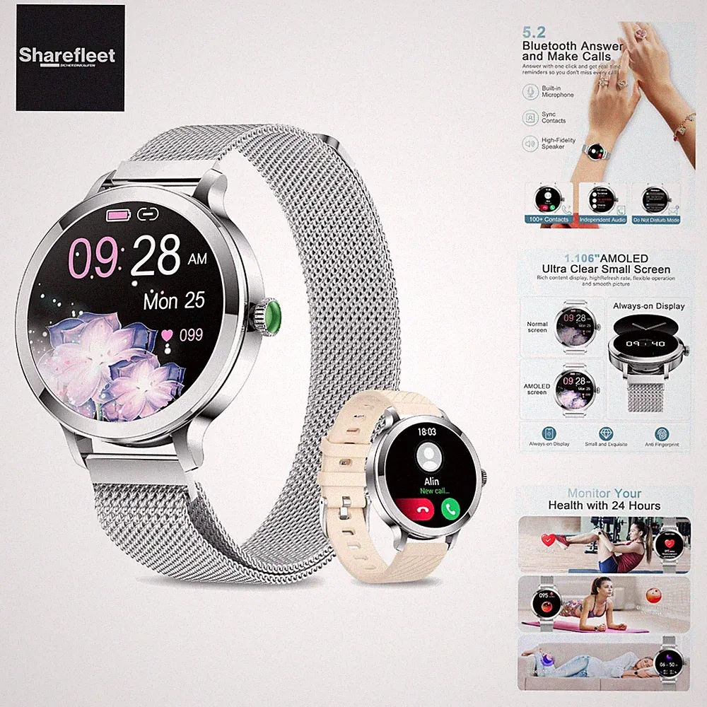 Smartwatch Damen mit Telefonfunktion, 1.106" AMOLED Small Screen Smart Watch...