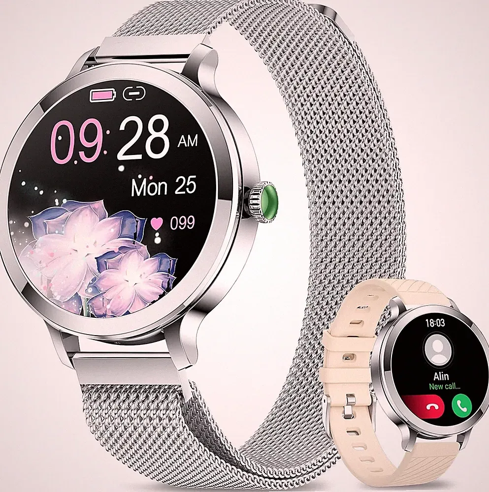 Smartwatch Damen mit Telefonfunktion, 1.106" AMOLED Small Screen Smart Watch