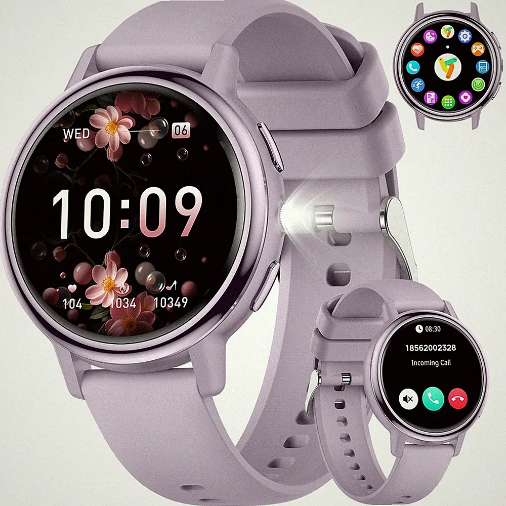 Smartwatch Damen mit Telefonfunktion, 1,26" AMOLED Smart Watch Fitnessuhr Dam...