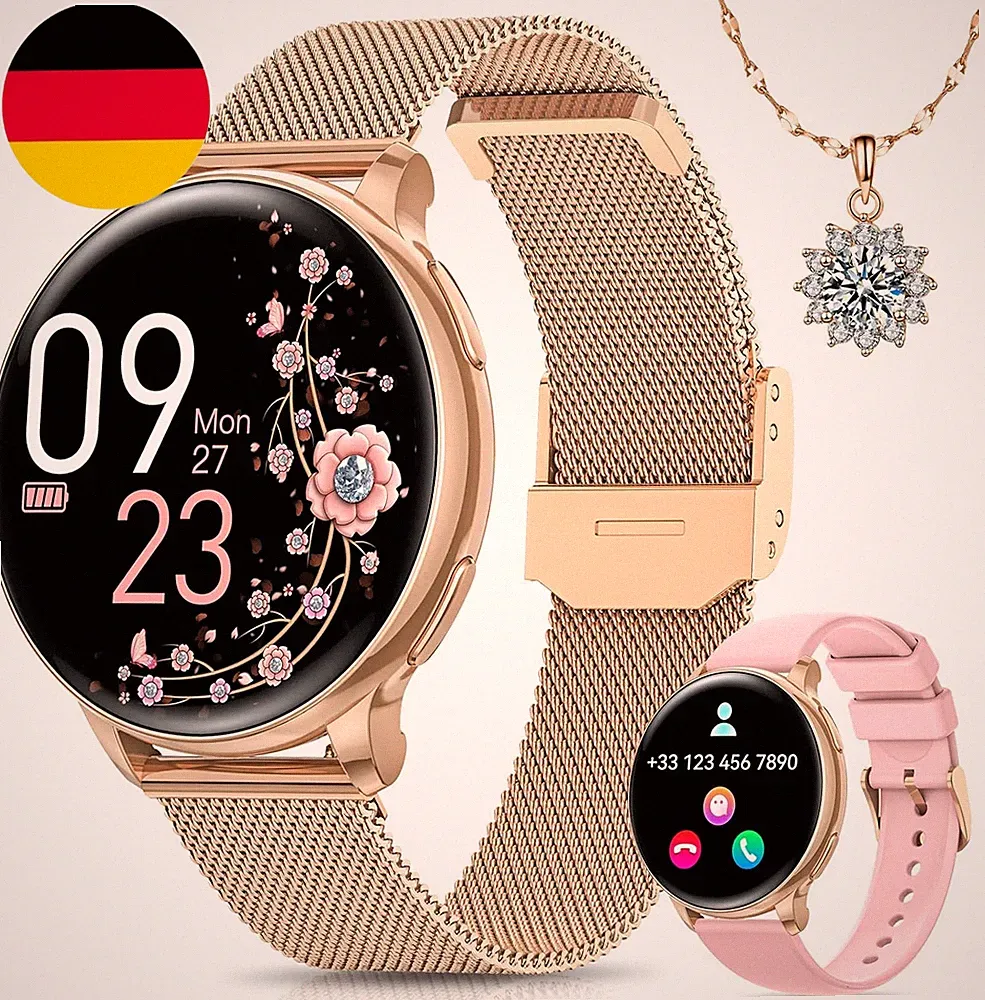 Smartwatch Damen Mit Telefonfunktion, 1.27“ HD Uhren Damen Mit 110 Sportmodi, Pu