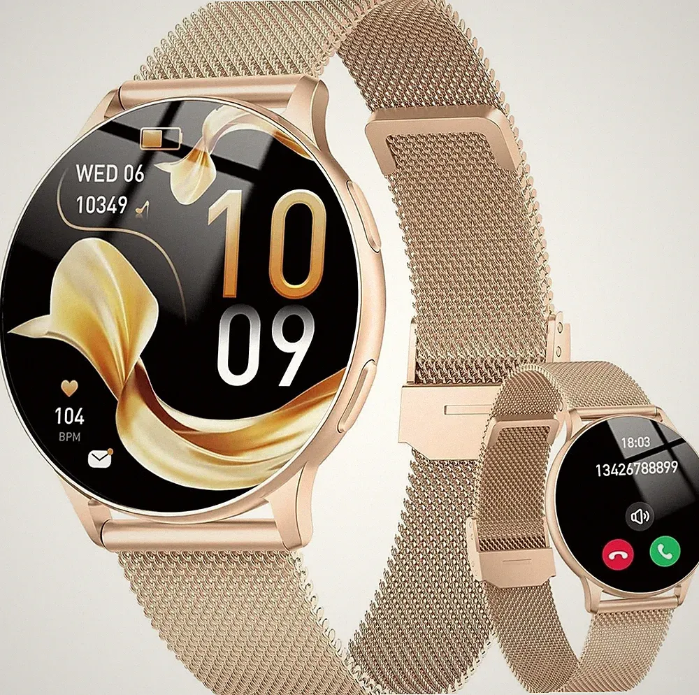 Smartwatch Damen mit Telefonfunktion, 1.32" AMOLED Display, iOS & Android - Gold