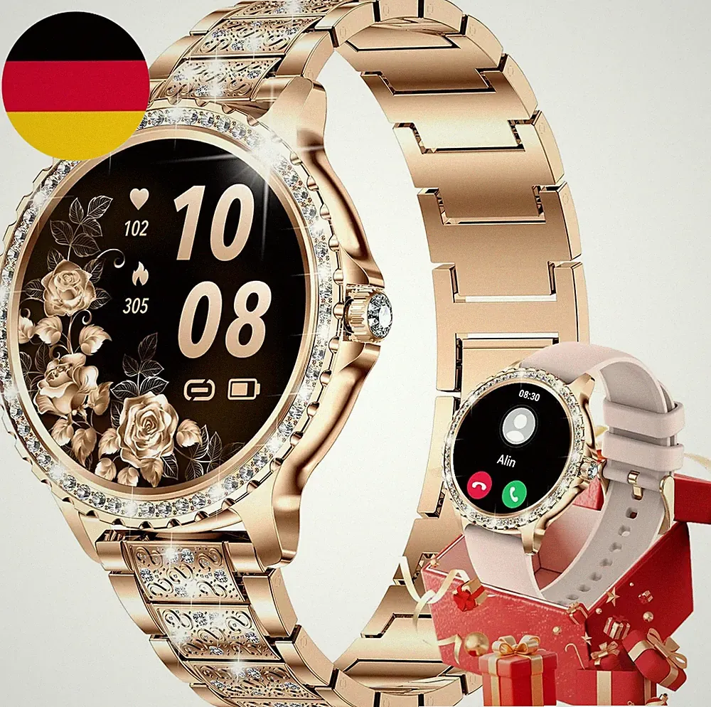 Smartwatch Damen Mit Telefonfunktion, 1.32" Armbanduhr Mit Diamanten, Fitnessuhr
