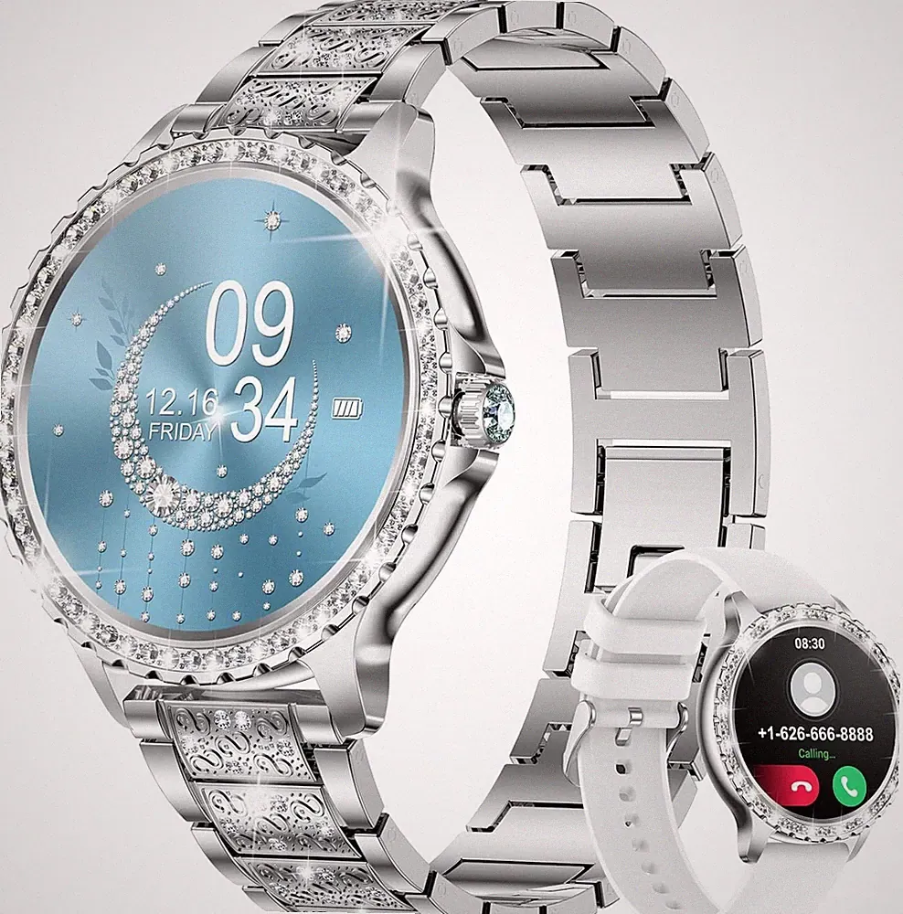 Smartwatch Damen Mit Telefonfunktion 1.32" Diamant Fitnessuhr Für IOS Android Me