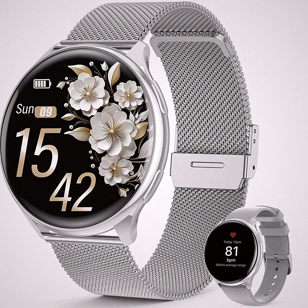 Smartwatch Damen mit Telefonfunktion, 1.39" Smart Watch Rund mit SpO2, 24H Pu...