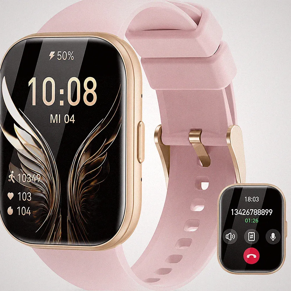 Smartwatch Damen mit Telefonfunktion 1.75" Fitnessuhr für Samsung & iPhone, Rosa