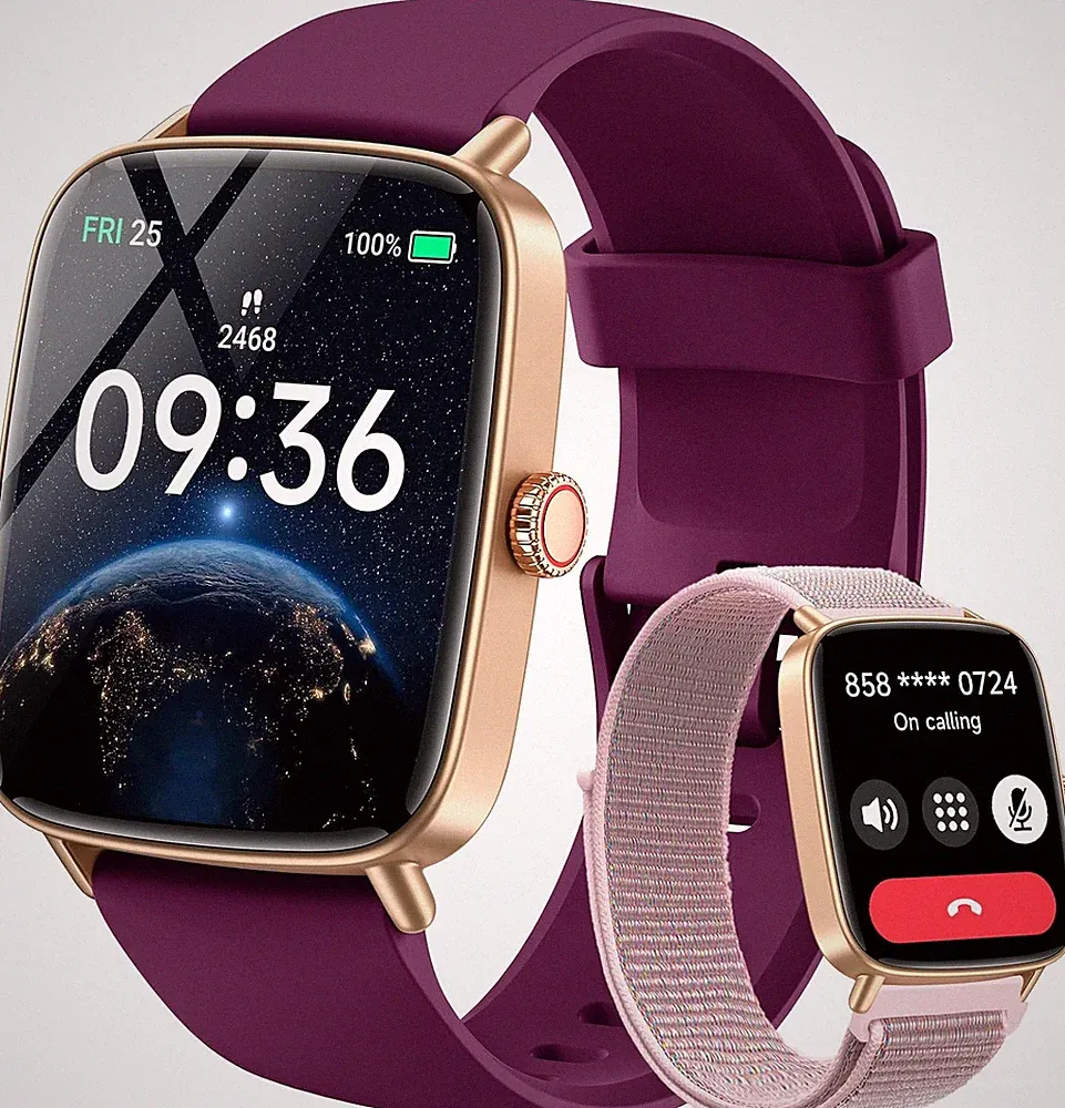 Smartwatch Damen Mit Telefonfunktion 1.85" 2 Armbänder Fitnessuhr Fitness Tracke