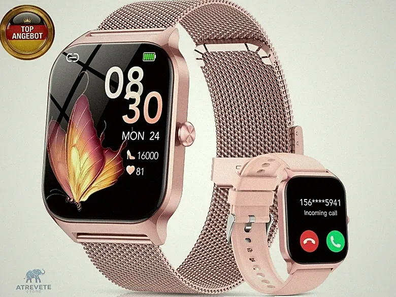 Smartwatch Damen mit Telefonfunktion, 1.85" HD Uhren mit Herzfrequenz SpO2