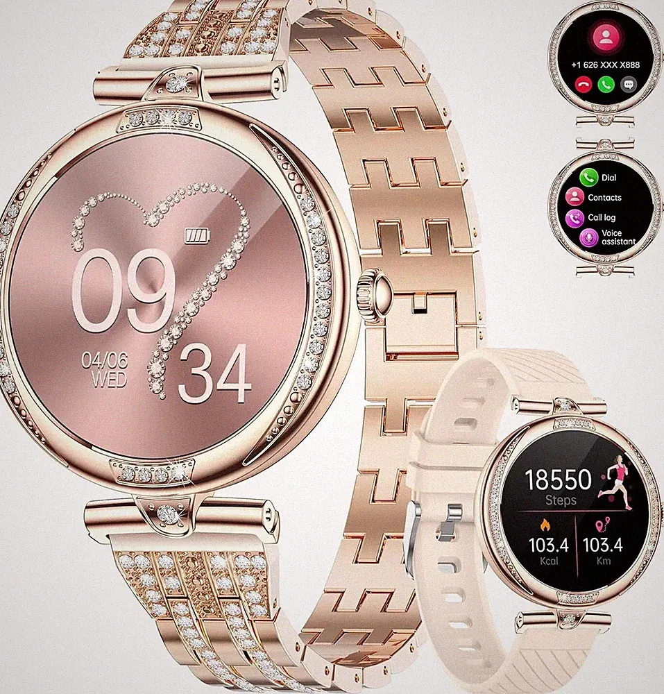 Smartwatch Damen mit Telefonfunktion Armbanduhr Wasserdicht für Android IOS