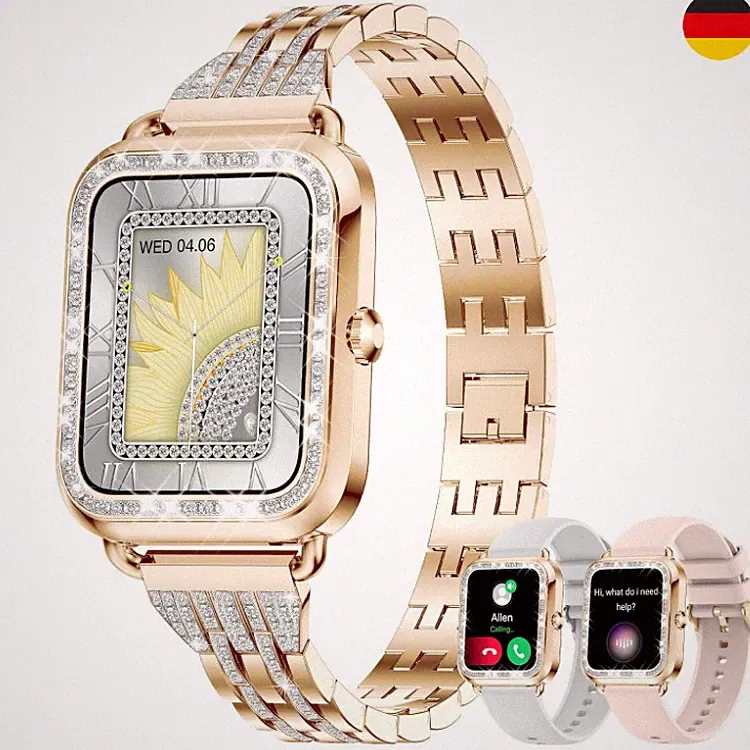 Smartwatch Damen mit Telefonfunktion Diamant,1.29" Touch-Farbdisplay,Smart