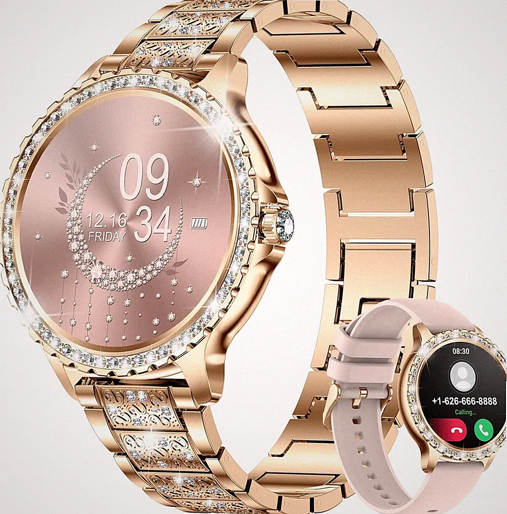 Smartwatch Damen mit Telefonfunktion Diamant Sportmodi Wasserdicht Schlaftracker