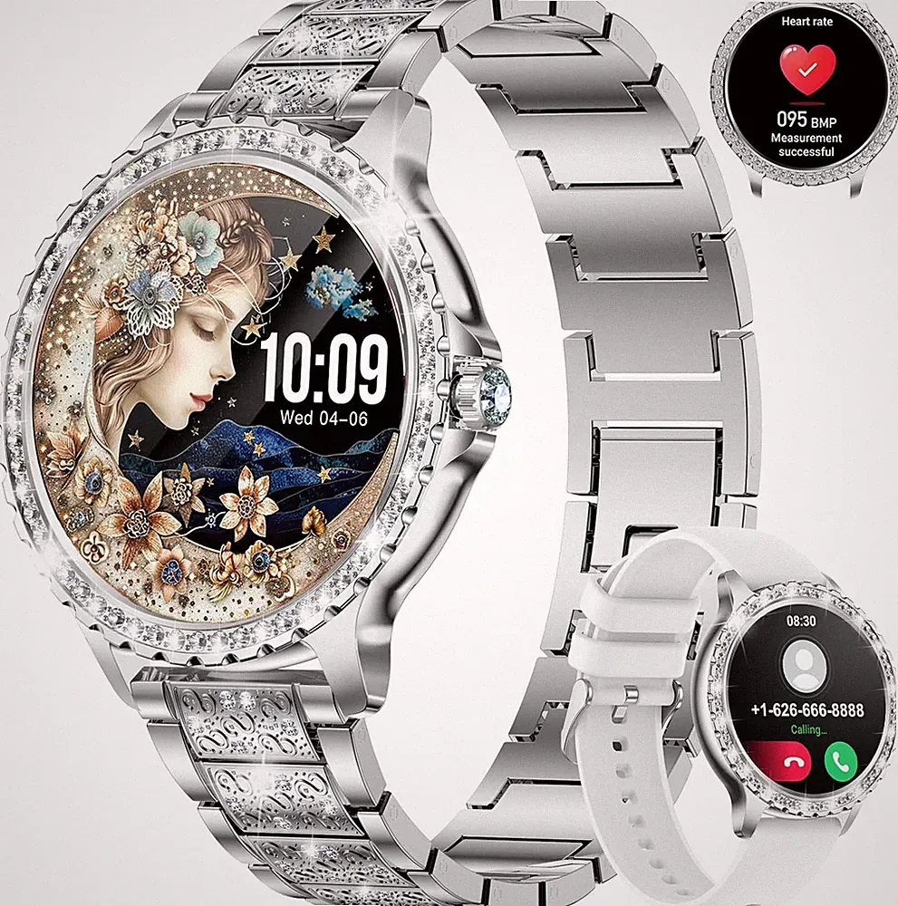 Smartwatch Damen mit Telefonfunktion Diamant Sportmodi Wasserdicht Schrittzähler
