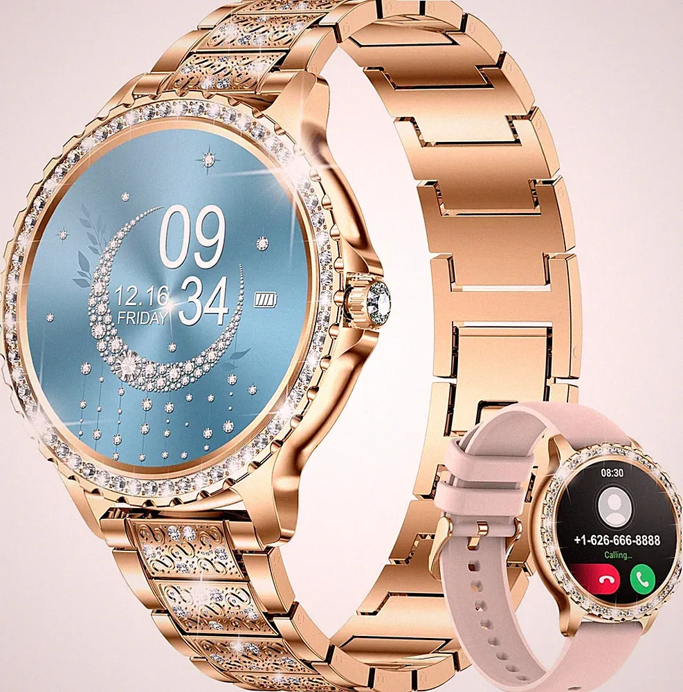 Smartwatch Damen mit Telefonfunktion Diamant Sportmodi Wasserdicht Schrittzähler