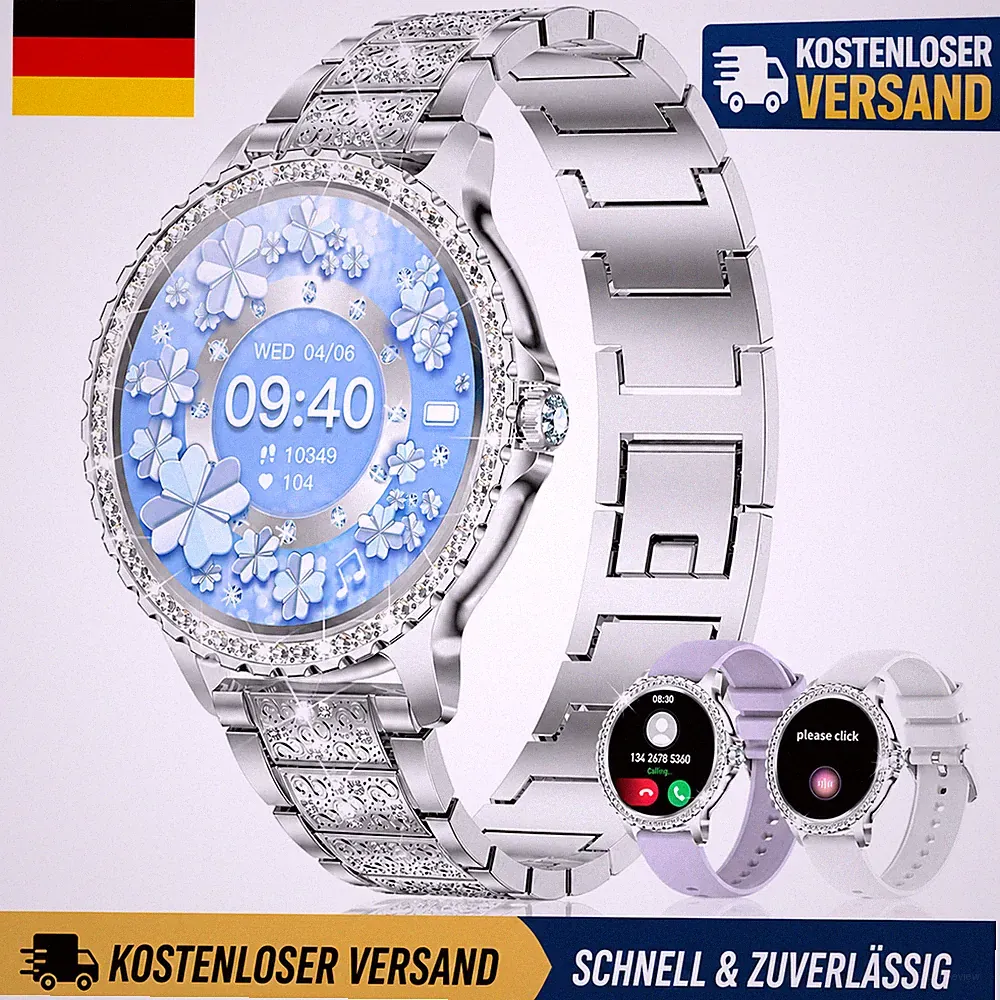 Smartwatch Damen mit Telefonfunktion Diamond, 1.32" Damenuhr mit Anruffunktion