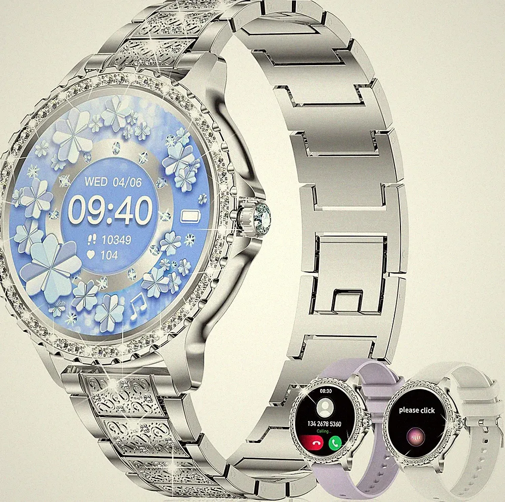 Smartwatch Damen Mit Telefonfunktion Diamond 1.32" Rund HD Smart Watch Damenuhr