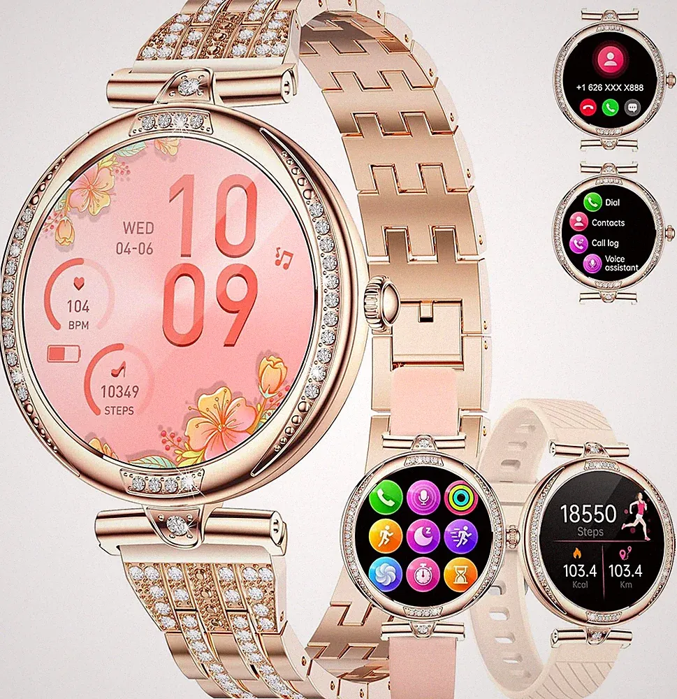 Smartwatch Damen mit Telefonfunktion Diamond Sportmodi Wasserdicht Schlafmonitor