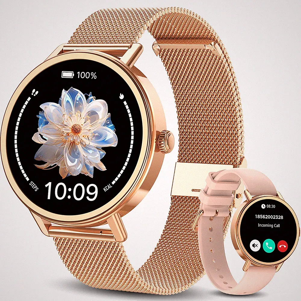 Smartwatch Damen mit Telefonfunktion Fitnessuhr für Android & iOS-Apple - Gold ！