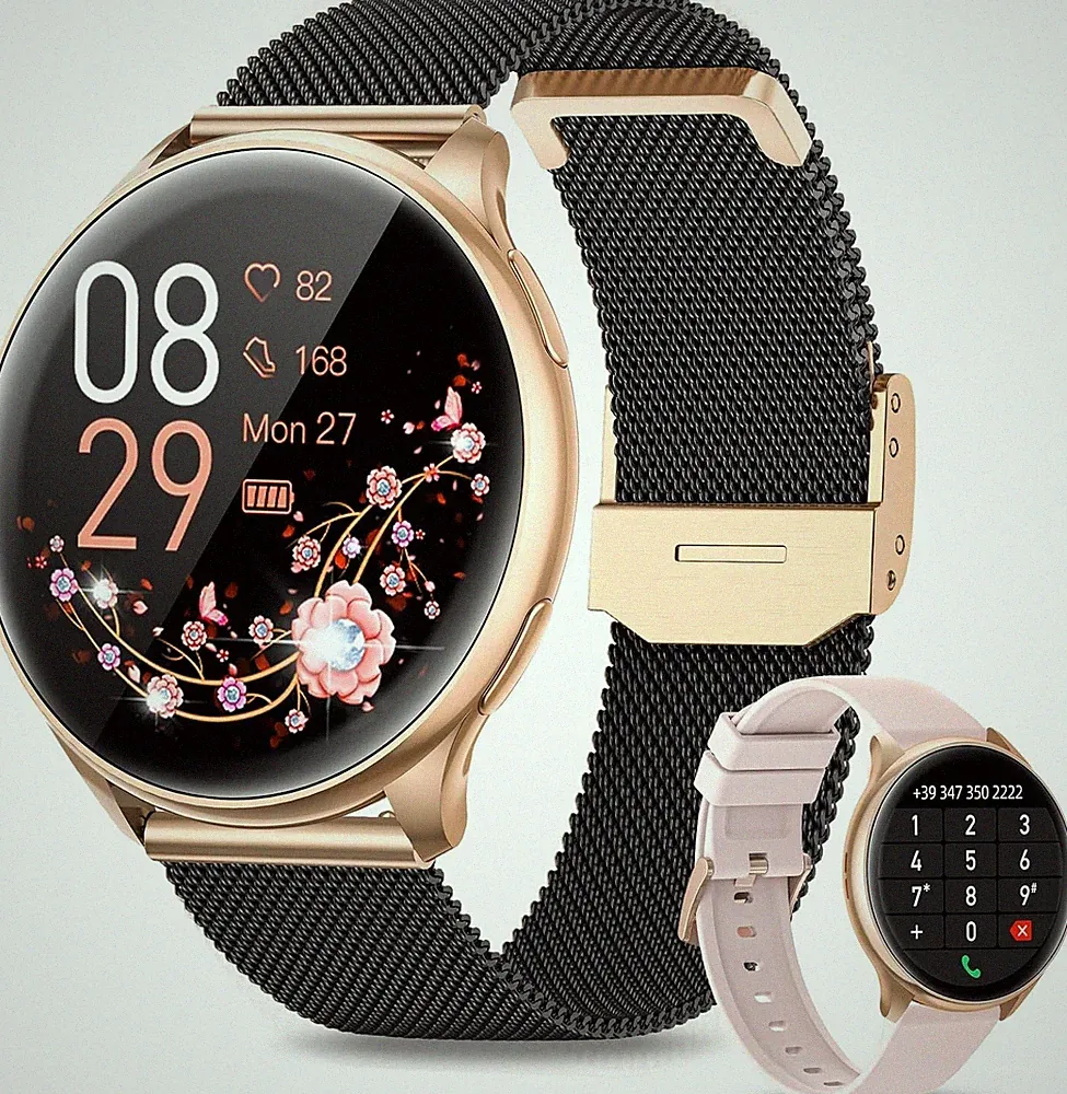 Smartwatch Damen mit Telefonfunktion Fitnessuhr für Android & iOS - Schwarz Gold