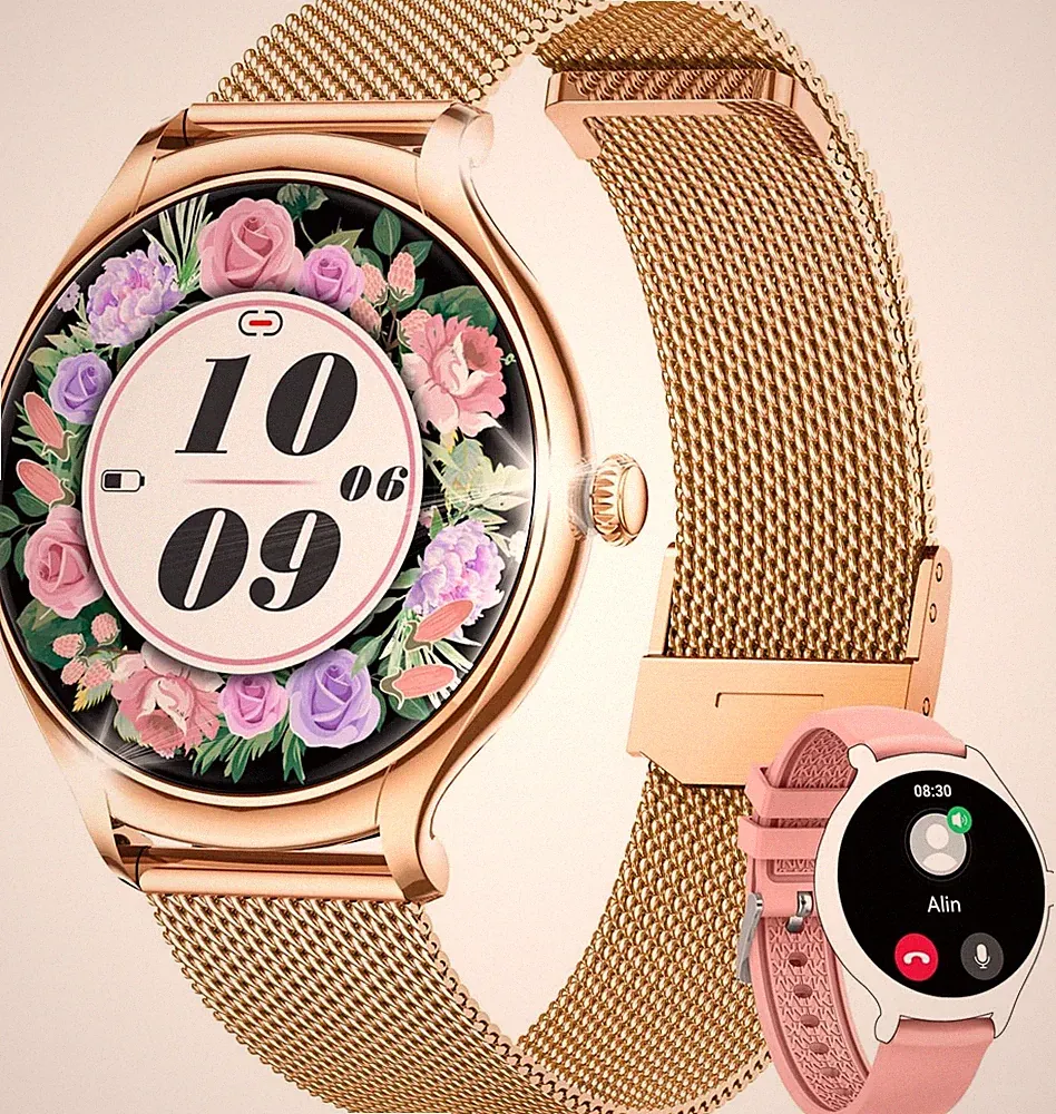 Smartwatch Damen mit Telefonfunktion Schrittzähler Fitnessuhr - Rund 1.39“ ,iOS