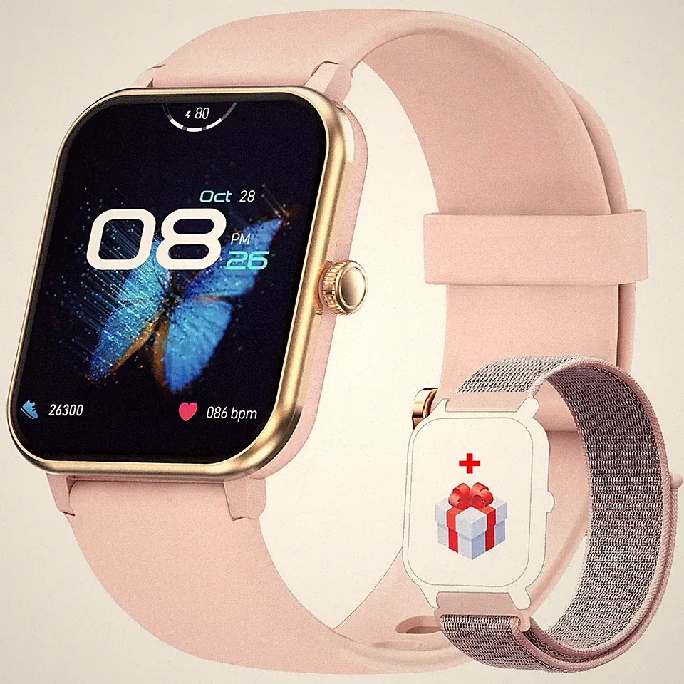 Smartwatch Damen mit Telefonfunktion Schrittzähler Sportuhr für Android iOS Rosa