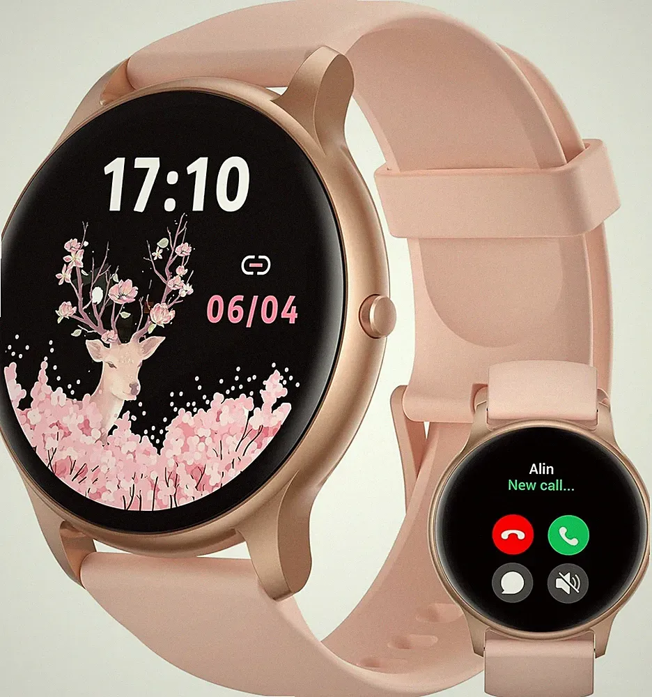 Smartwatch Damen Roségold 1,32 Zoll Fitnessuhr mit Herzfrequenz
