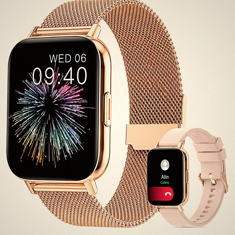Smartwatch Damen Roségold Telefonfunktion Fitnessuhr Herzfrequenz Android iOS