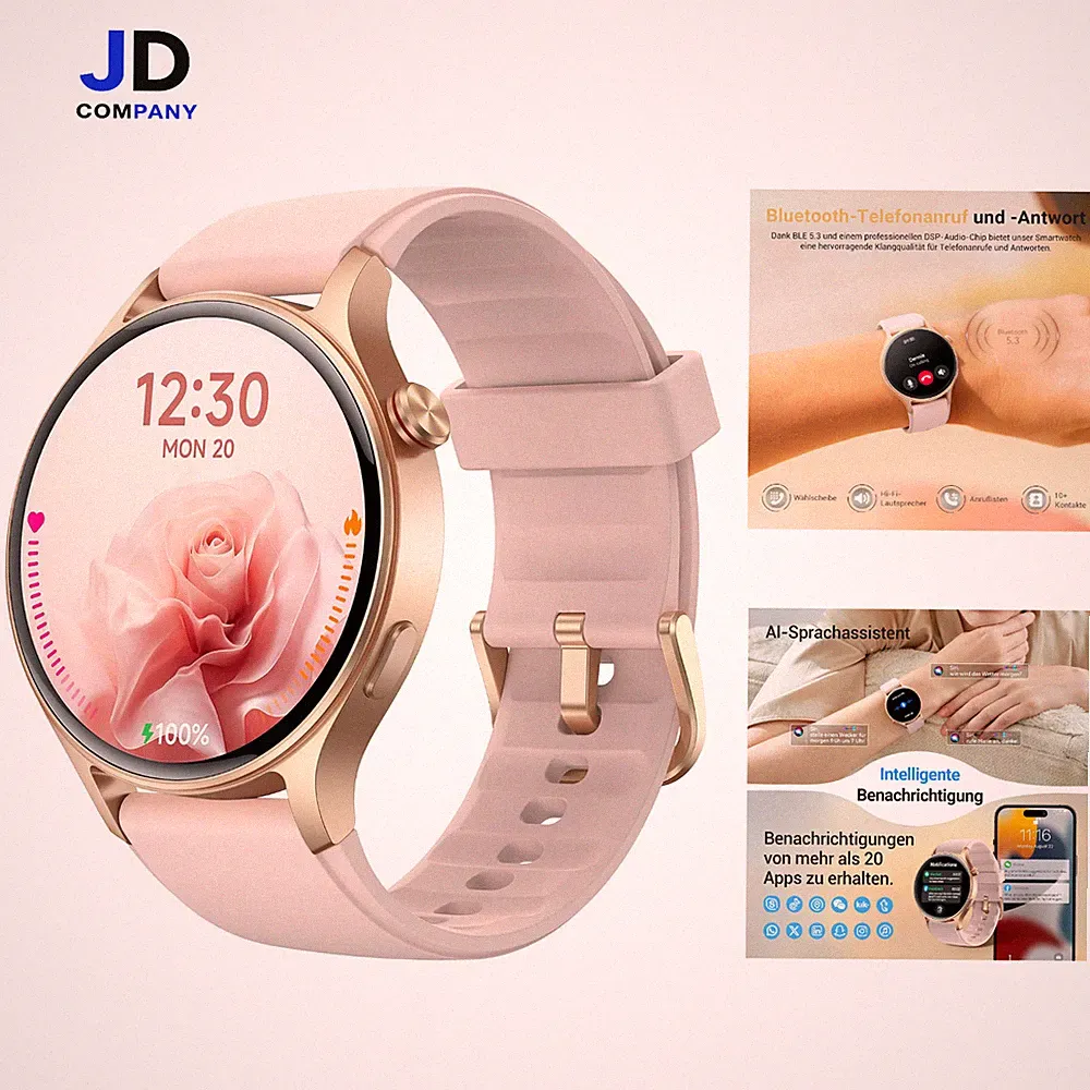 Smartwatch Damen Rosa 1.32 Zoll AMOLED Fitnessuhr 110 Sportmodi