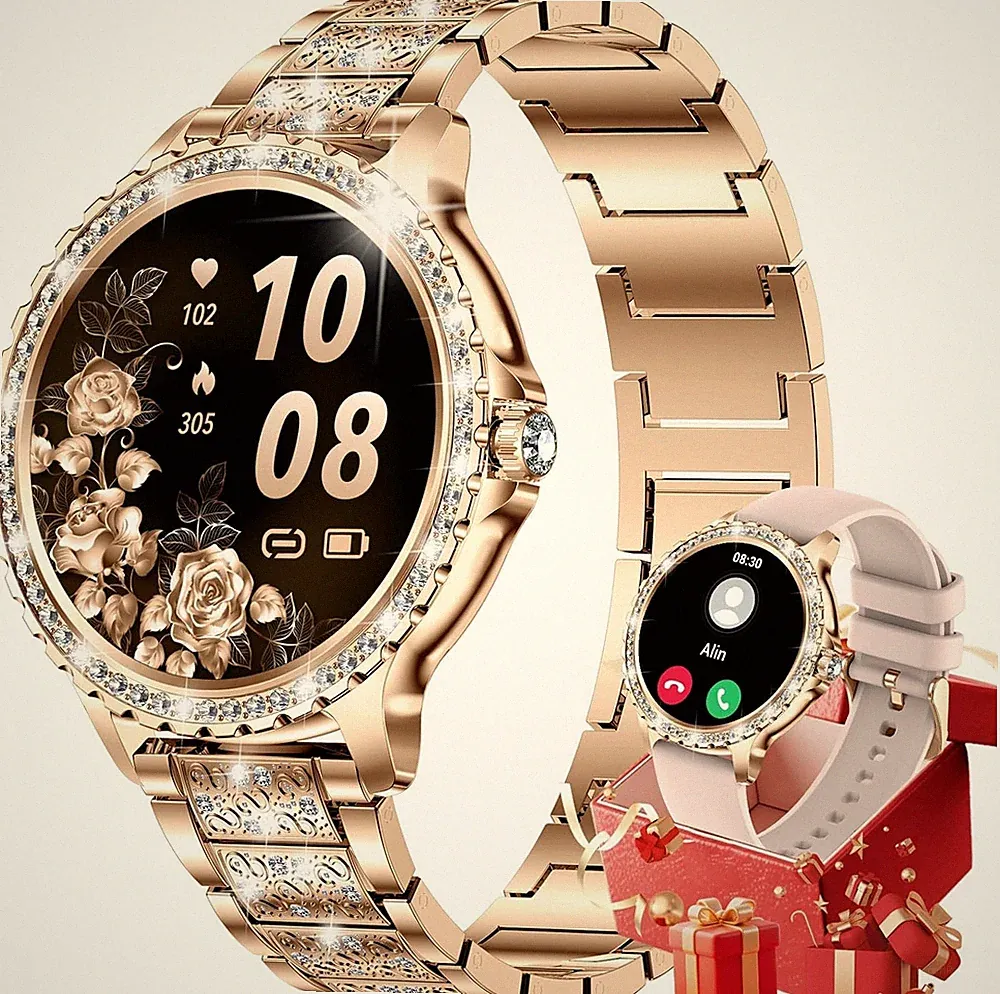 Smartwatch Damen Rosegold 1.32 Zoll Fitnessuhr Herzfrequenz Schrittzähler