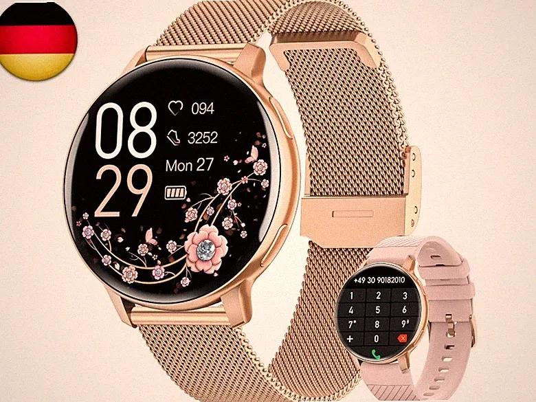 Smartwatch Damen Rund, 1.39" HD Fitnessuhr mit Telefonfunktion, 120+Sportmodi