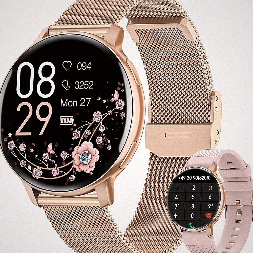 Smartwatch Damen Rund 1,39 Zoll HD Fitnessuhr Roségold IP68 Wasserdicht 120+