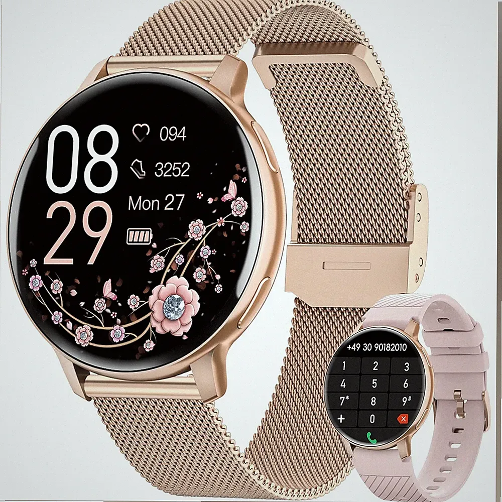 Smartwatch Damen Rund 1,39 Zoll HD Fitnessuhr Roségold IP68 Wasserdicht 120+